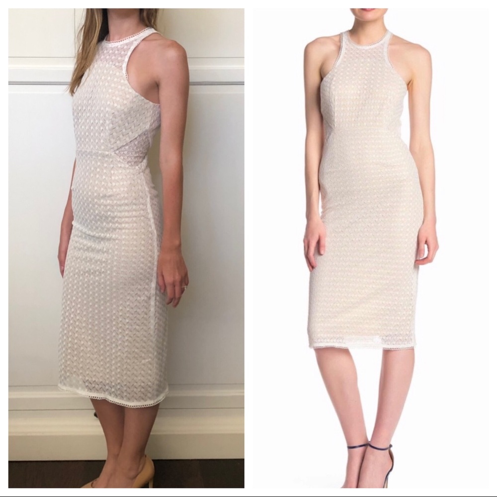 NSR Halter Crochet Midi Dress White/Nude